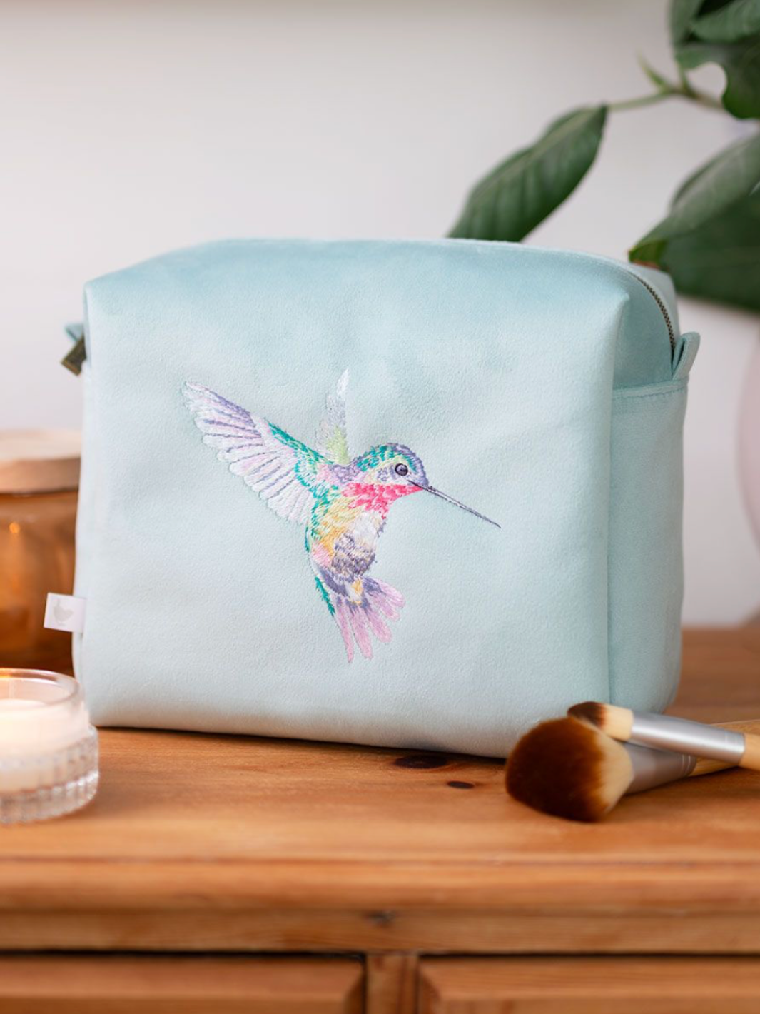 Wisteria Wishes Hummingbird Embroidered Cosmetic Bag