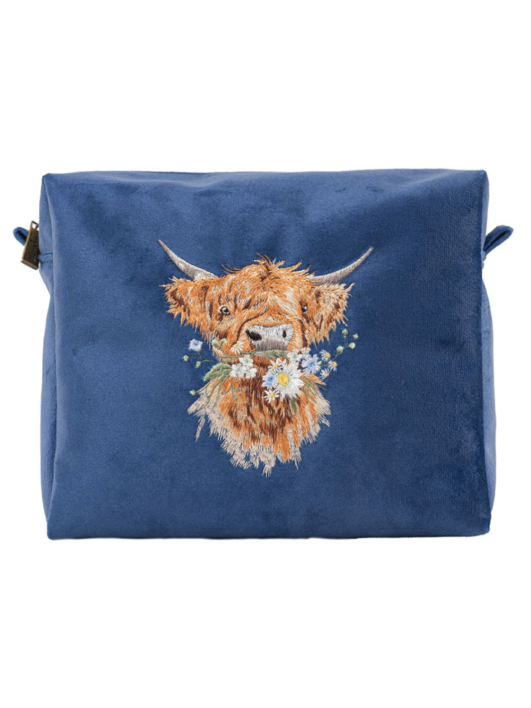 Daisy Coo Highland Cow Embroidered Cosmetic Bag